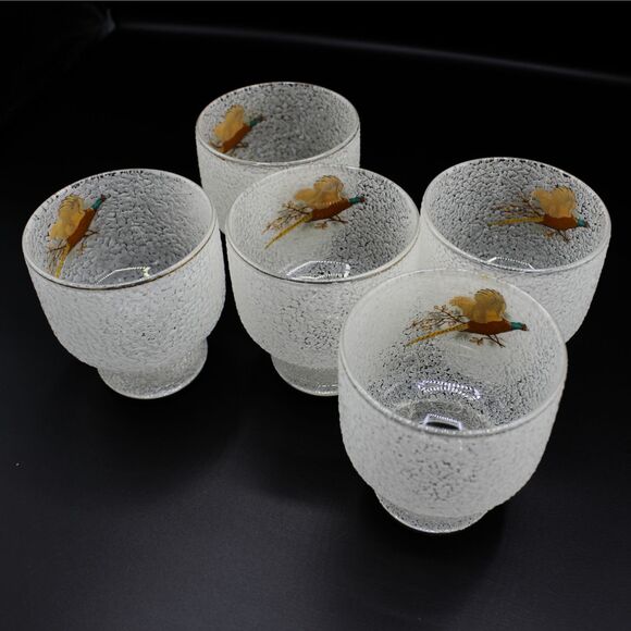 Set of 5 Vintage West Virginia Frosted Glass Cocktail Tumblers Pheasant Design - Picture 3 of 5
